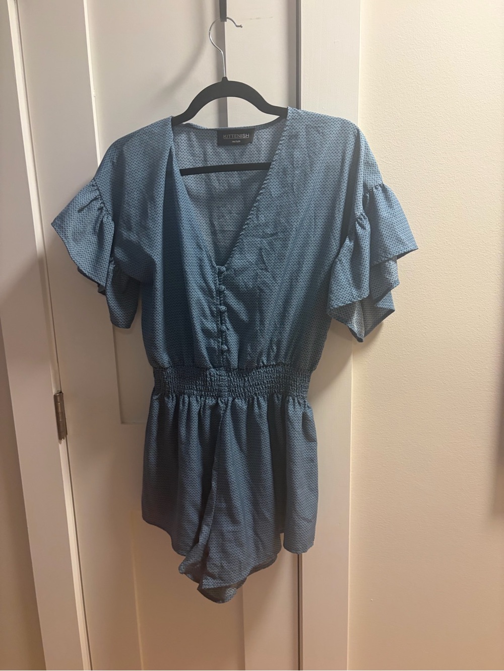 Kittenish Blue Short Sleeve V-Neck Romper